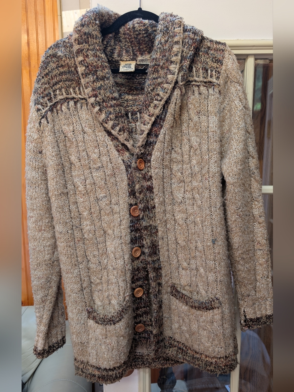 Cozy Cable-Knit Women's Sweater Cardigan - Beige Multi Color